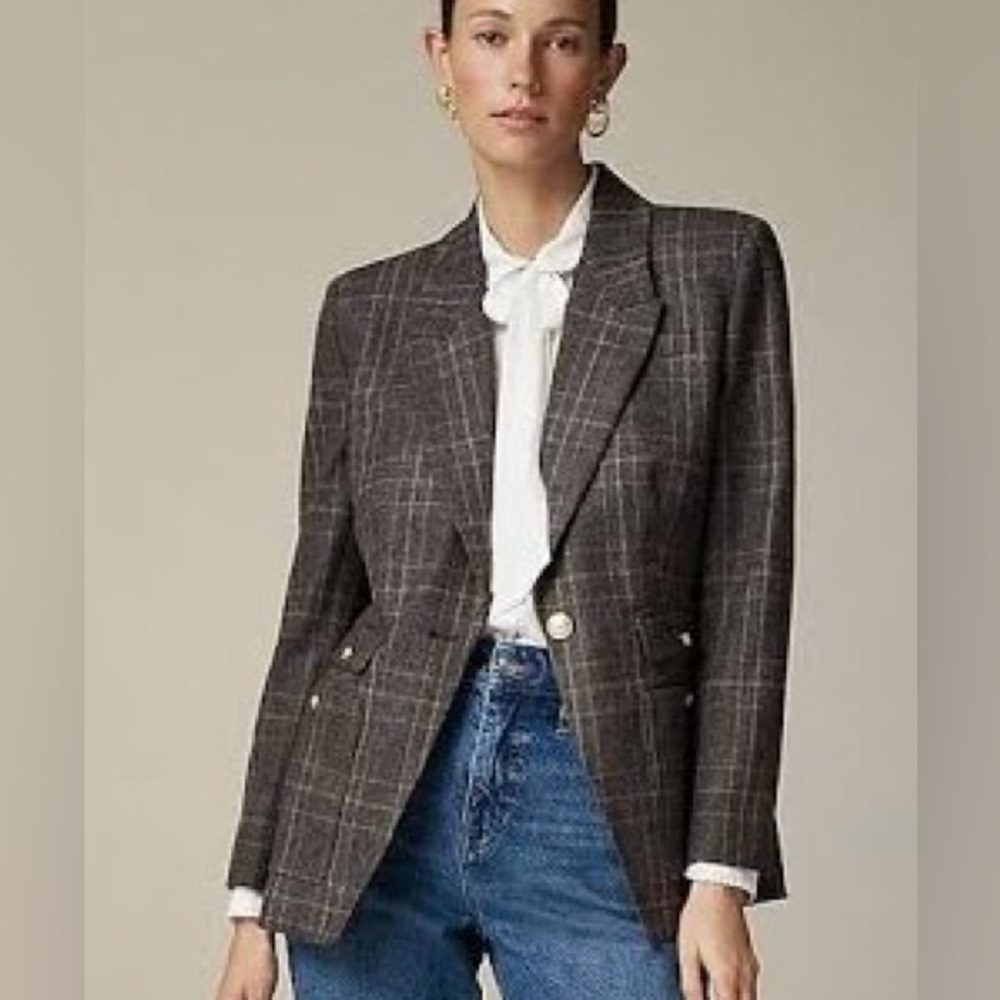 J. Crew Gray/Brown Plaid Vivienne Blazer